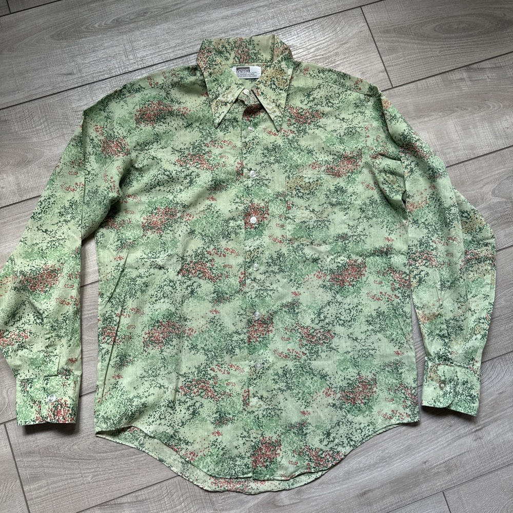 VTG 70's Montgomery Ward Long Sleeve Button Up Shirt Green Hipster Festival - Picture 7 of 16